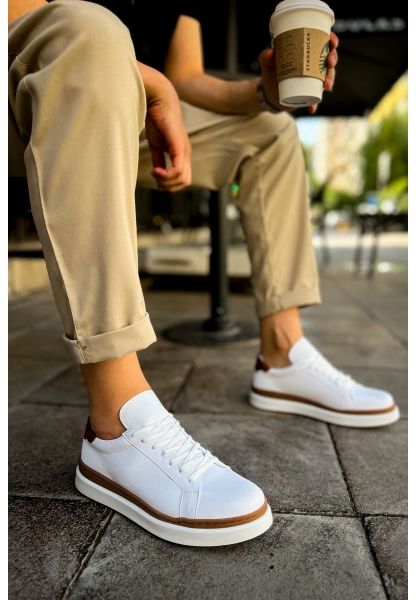OGR979 Santoni GBT Spor Erkek Ayakkabı BEYAZ/TABA