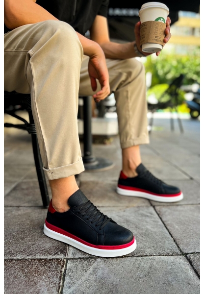OGR979 Santoni GBT Spor Erkek Ayakkabı SIYAH/KIRMIZI