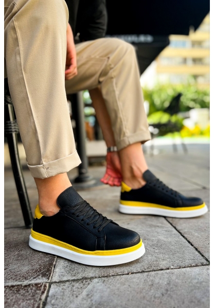 OGR979 Santoni GBT Spor Erkek Ayakkabı SIYAH/SARI