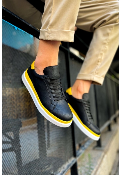 OGR979 Santoni GBT Spor Erkek Ayakkabı SIYAH/SARI