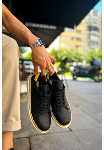 OGR979 Santoni GBT Spor Erkek Ayakkabı SIYAH/SARI